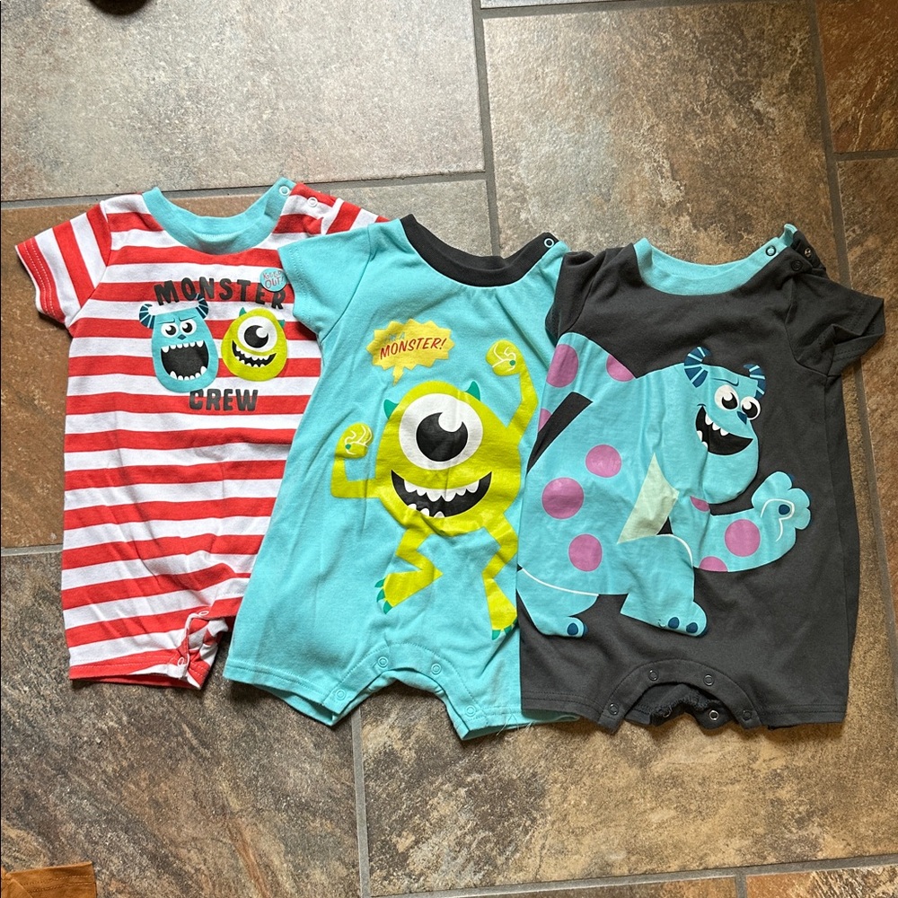 Set of 3 Disney Baby Monsters Inc Rompers - size 24 months